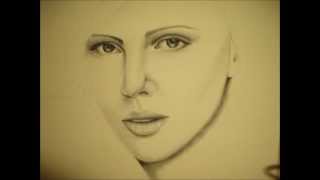 Disegno ritratto olio su carta Charlize Theronpennello asciutto  сухая кисть [upl. by Musetta]