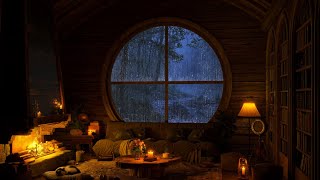 Smooth Jazz Music at A Cozy Reading Nook Ambience 🌧️ Rain amp Fireplace Sounds for A Peaceful Sleep [upl. by Yrevi]