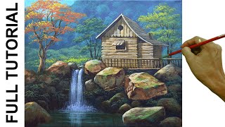 Tutorial  Acrylic Painting Landscape  House with Waterfalls  JMLisondra [upl. by Natehc]