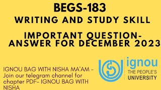 Begs183Writing and study skillsMost Important questionsDec2022 Exams study ignou youtube [upl. by Amhsirak]