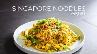 Vegan Singapore Noodles Recipe  Cantonese Curry Rice Noodles [upl. by Aninat69]