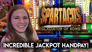 EPIC HANDPAY JACKPOT First Time Ever Playing The NEW Spartacus Slot Machine Crazy Run [upl. by Delamare]