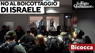 Bicocca boccia il boicottaggio delle università israeliane studenti provano a occupare il rettorato [upl. by Annaoy]