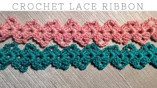 Simple Crochet Lace Ribbon Tape Tutorial [upl. by Comstock]