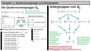 Gruppen ►Quaternionengruppe Q8 ► Gruppenaxiome Untergruppen und Normalteiler [upl. by Salomo]