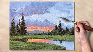 Palette Knife Acrylic Painting l Sunset Reflection Landscape [upl. by Telrahc723]