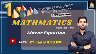 रैखिक समीकरण I Maths Practice Session I For Rajasthan All Exam I Mukesh Sir I 430 PM [upl. by Ahseem]