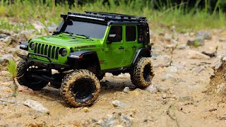 kyosho MiniZ 4x4 Jeep Rubicon trail testing  124 scale mini crawler fun [upl. by Thaddus]