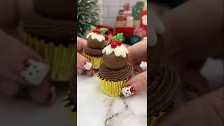 Mini Christmas Puddings ❤️🤎 cupcake cakedecorating christmasbaking lindt ytshorts shortsfeed [upl. by Sirod]