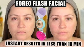 FOREO FLASH FACIAL IN LESS THAN 10 MIN  Real time Tutorial tips and before amp afters results [upl. by Ikaz]