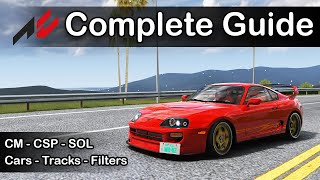 2023 Assetto Corsa GUIDE  Content Manager CSP SOL PP Filters CarsTracks Rain Chase Camera [upl. by Roper109]