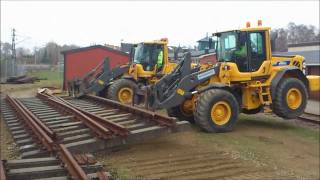 Volvo L90s moving a railroad switch plus bobcat [upl. by Naerad652]