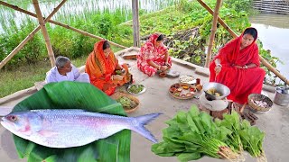 ইলিশ মাছের মালাইকারি সাথে ইলিশ মাছের মাথা দিয়ে পালং শাকের ঘন্ট রান্না  ilish fish recipe [upl. by Anaic215]