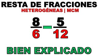 Resta de fracciones con diferentes denominadores  MÍNIMO COMÚN MÚLTIPLO [upl. by Yesnek865]