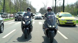 Yamaha TMAX 2016 vs BMW C 650 Sport 2016 Test comparativ maxiscutere [upl. by Khalid708]