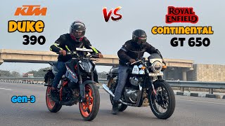 ktm duke 390 gen 3 vs royal enfield continental GT 650  DRAG RACE  shocking result 😱 [upl. by Mandelbaum]