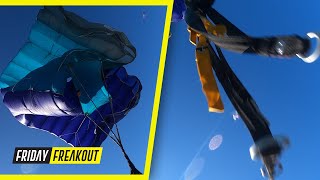 Friday Freakout Skydiver Waits 25 Seconds Before Cutting Away Parachute [upl. by Eneleahs]