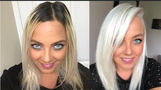 HOW TO  DIY  ICY WHITE PLATINUM BLONDE  NO DAMAGE  USING OLAPLEX [upl. by Kerr697]