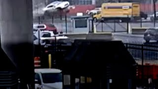 Video shows car crashing exploding into Rainbow Bridge border crossing [upl. by Lubow]