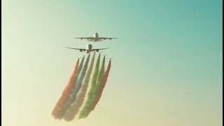 Flyover at the 2018 Formula 1 Abu Dhabi GP with Etihads A380 and 787 Dreamliner [upl. by Giverin]