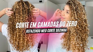 CORTE EM CAMADAS CABELO CACHEADO DO ZERO como faço meu corte sozinha em casa  por Jessica Melo [upl. by Amlus]