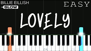 Billie Eillish Khalid  lovely  SLOW EASY Piano Tutorial [upl. by Arbmik813]