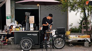 ASMR Cafe Vlog Mini Coffee Shop Mobile Coffeebar Pop up Bike Barista Working Relax Kopi Carts Street [upl. by Arlinda]