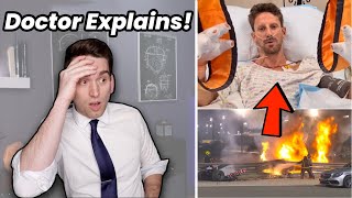 Doctor Reacts to Romain Grosjean Escaping NearDeath F1 Crash amp Explains Burn Injuries [upl. by Nanaj]