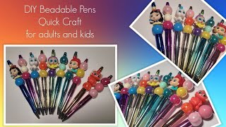 Quick Craft DIY Beaded Pens some just beads some doorables these are everywhere right now kid craft [upl. by Novihc]