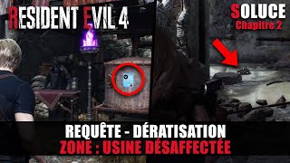 Resident Evil 4  Solution Requête  Dératisation  Zone Usine désaffectée Rats Chapitre 2 [upl. by Fiertz]