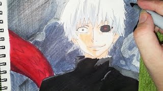 Copic speed drawing Ken Kaneki  Tokyo Ghoul white hair 東京喰種トーキョーグール [upl. by Addiego491]