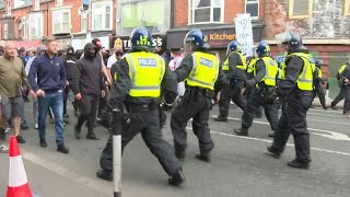 Rightwing protesters clash with police in Middlesbrough north England  AFP [upl. by Tadd]