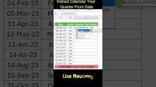 Extract the Calendar Year Quarter from Date in Excel  shorts excel exceltips excellife [upl. by Dayiz]