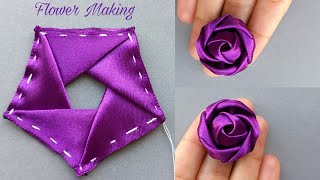 DIY How to make an adorable fabric rose flower in just 11 minutes  DIY Flowerribbonembroidery [upl. by Linnea]