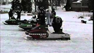 Racing vintage snowmobiles on the ice [upl. by Terry]