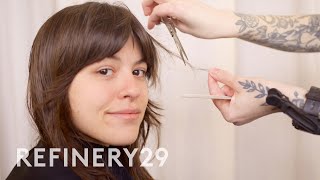 How To Style Bangs For a Smaller Forehead  Hair Me Out  Refinery29 [upl. by Daveta]