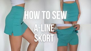 How to sew Aline SKORT  Trapeze skort  Skirt with shorts  Tennis skirt  Women skort pattern [upl. by Thorn]