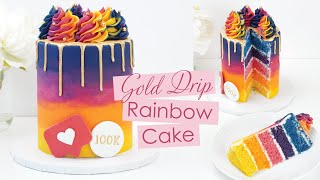 Gold Drip Buttercream Rainbow Cake  Cake Decorating Tutorial  Instagram Inspired Cake Design [upl. by Froehlich]