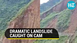 Watch Road collapses during dramatic landslide in Himachal Pradesh’s Sirmaur [upl. by Fong]