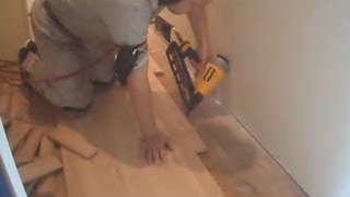 Installing Unfinished Hardwood Flooring Nail Down Close to a Wall [upl. by Haraf]