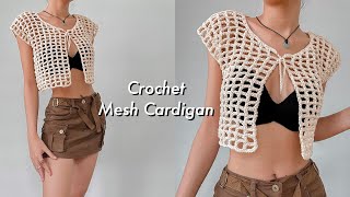 Crochet Crop Mesh Cardigan Tutorial  Chenda DIY [upl. by Og]