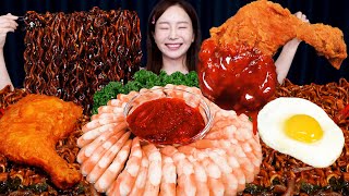 통 닭다리 치킨 🍗 쉬림프링 amp 짜파게티 해물 먹방 Chicken Drumstick Shrimp ring Jjapaghetti Ramen Mukbang ASMR Ssoyoung [upl. by Noramac]