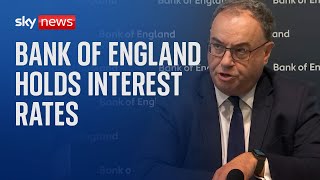 Bank of England holds interest rates after 14 consecutive hikes [upl. by Lirbaj896]