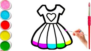 Dress Drawing Painting Coloring for kids Toddlers  How to draw a Dress easy step by step [upl. by Idnat872]