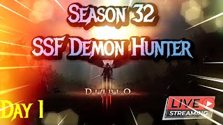 Diablo 3 Season 32 SSF Demon Hunter Day 01 League Start [upl. by Lilia]