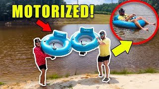 Motorized POOL FLOAT Fishing Challenge HILARIOUS [upl. by Yalcrab]