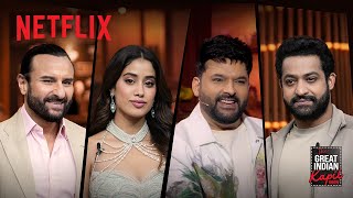 Devara Cast Jr NTR Janhvi Kapoor amp Saif Ali Khan on The Great Indian Kapil Show  Netflix [upl. by Ahsertal]