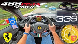 FERRARI 488 PISTA 339kmh on AUTOBAHN NO SPEED LIMIT [upl. by Meggie]