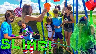 Slime party Sis vs Sis amp Bro vs Bro SLIME Games Challenge [upl. by Ailahtan]