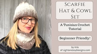 How to Crochet Tunisian Knit Hat amp Cow l quotScarfie Hat and Cowl Setquot Video Tutorial [upl. by Swetlana150]